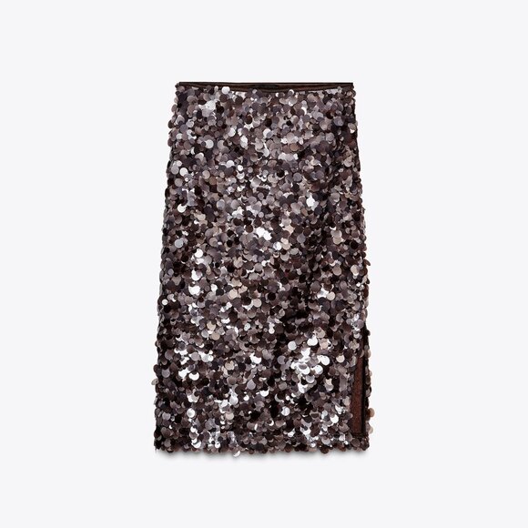 Zara Sequin Midi Skirt with Side Slit — NWT Large - Picture 1 of 4